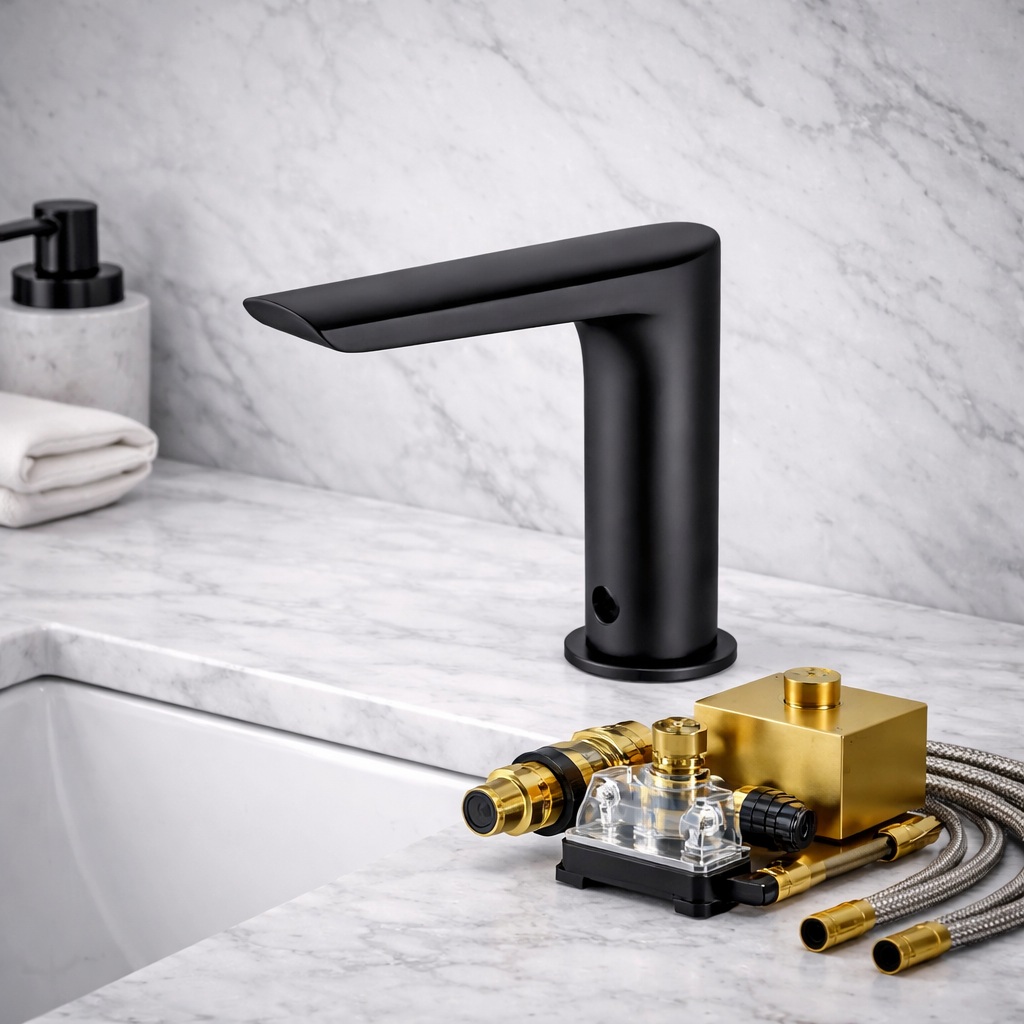 Fontana Montlucon matte black single hole touchless sink faucet